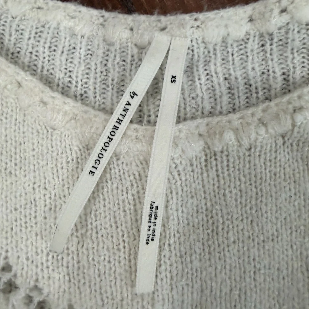 Anthropologie women's Eyelet Lace Sweater Ivory XS balloon embroidered sleeves - Picture 11 of 14